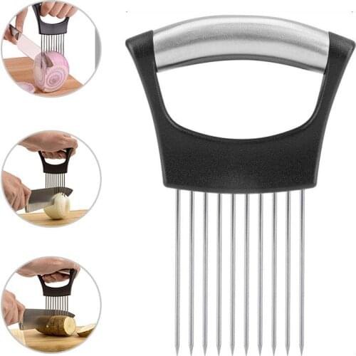 Easy Cut Onion Holder Fork Stainless Steel Onion Needle Vegetables Fruit Slicer Tomato Cutter Kitchen Accessories Tools
