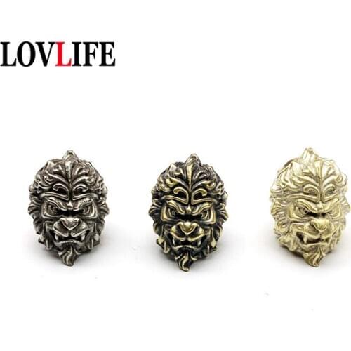 Dream Demon Monkey King DIY Beads Copper Wukong Knife Keychains Pendant Fighting against Buddha EDC Monkey Keyring Fan Pendant