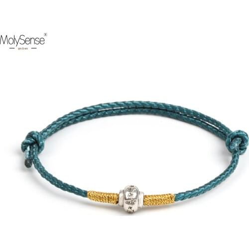 Molysense Handmade Tibetan Om Mani Padme Hum Silver Color Metal Thread Lucky Green Rope Bracelet & Bangles Men Bracelets