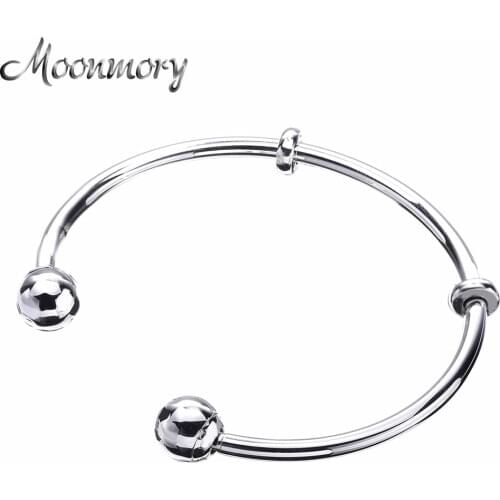 Moonmory Moments Silver Open Charm Bangle with Caps S925 Sterling Silver bead Bracelet Bangle For Woman Diy Silver Jewelry