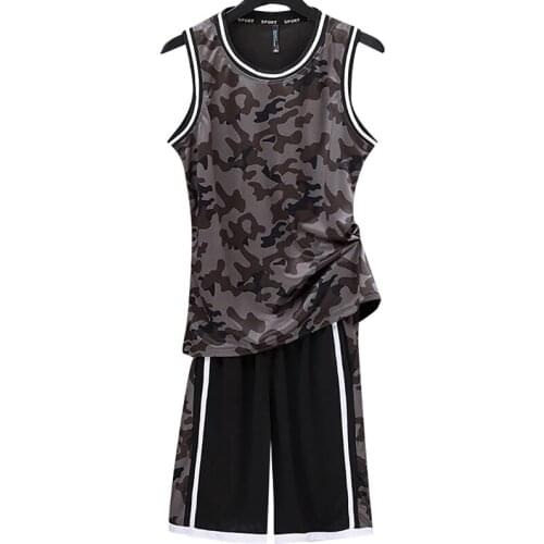2021 Summer Men‘s Streetwear Quick-Drying Sports Suit Camouflage Style Sleeveless O-Neck Vest & Straight Shorts