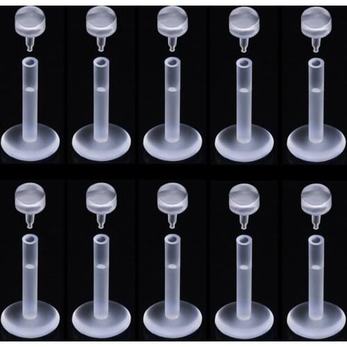 10PCS Lip Labret Prong Piercing Setting Clear Tragus Cartilage Flexible Bioplastic Labret Monroe Lip Ring Piercing Jewelry 16G