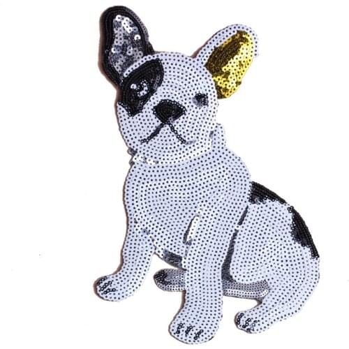 1PC Cute Dog Sequins Fabric Patch Embroidered Iron on Patches For Clothing DIY Decoration Clothes Stripe Stickers Applique Badge