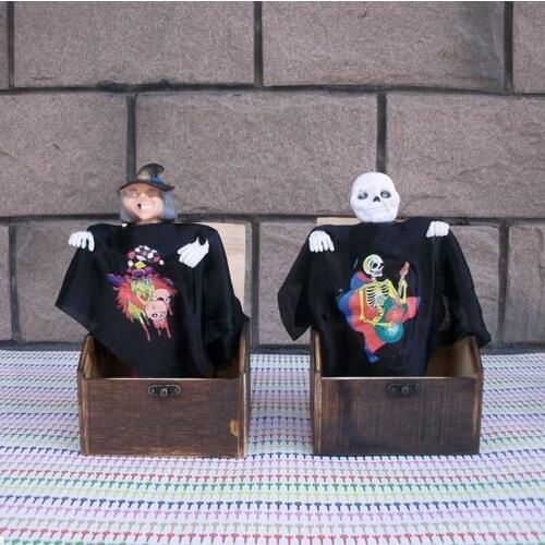 Novelty Men In Black & Skull Head Frighten Toys Creative Halloween Jokes Props Mischief Jump Out With Voice