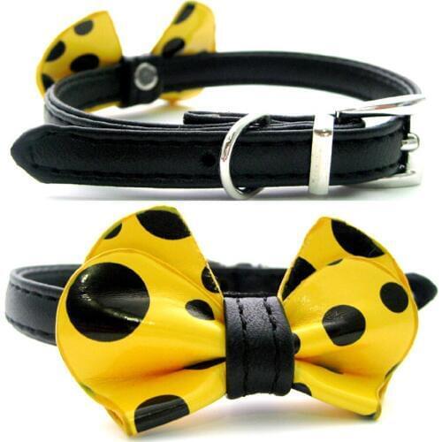 Spotty Bowknot Puppy Dog Collars Pu Leather Cat kitten Doggie Collar with Bowtie Pets Grooming Products 4colors