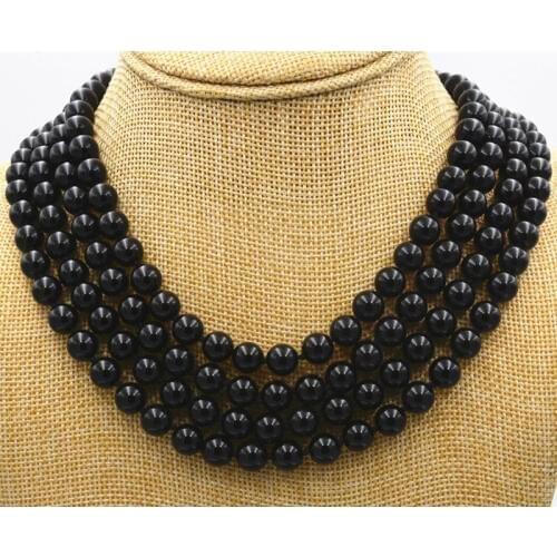 Stunning pretty 4 rows natural 8mm black onyx beads necklace