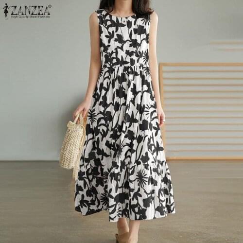 Womens Print Sundress Elegant Summer Floral Maxi Dress 2021 ZANZEA Casual Sleeveless Tank Vestidos Female Robe Femme Oversize 7