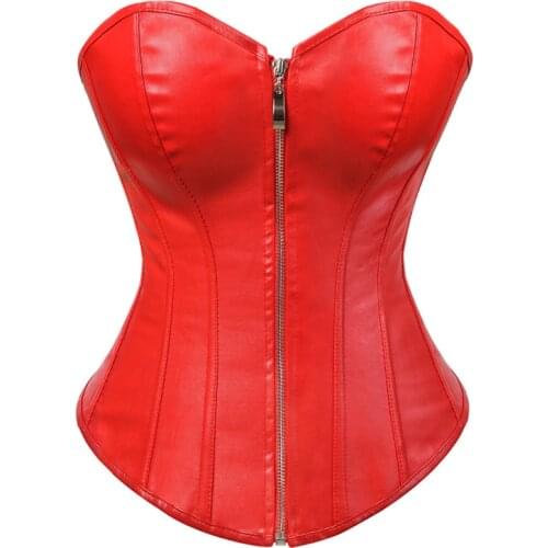 Sexy Bustier Corset Top Women Faux Leather Corsets For Slimming Plus Size Lace Up Zipper Shiny Corset Overbust Corselet
