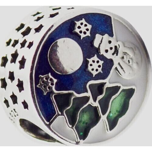 Snowy Blue Sky & Green Tree Charm Beads for Women Bracelets Silver 925 Jewelry Winter Beads for Jewelry Making