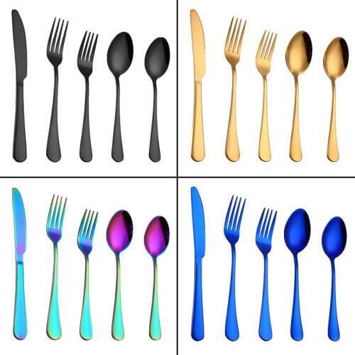 5pcs/pack Stainless Steel Cutlery Spoon Fork Knife Set Western Steak Cutlery Gold Plated Tableware