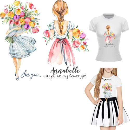 Iron On Transfer Patch Illustration Girl Thermal Stickers On Clothes DIY Iron Patch For Clothes Applique Washable Parches Ropa