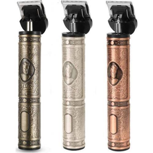 Vintage copper tube carving USB charging electric hair clipper profissional maquina cortapelos T-blade Baldheaded Outliner Men