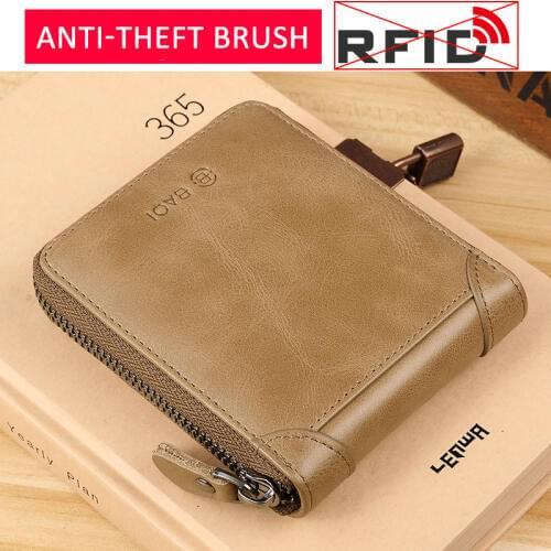 Wmnuo Vintage Men Wallet RFID Theft Protect Coin Bag Zipper Purse Wallets Women Zippers Wallet Short Luxury Card Holder Unisex