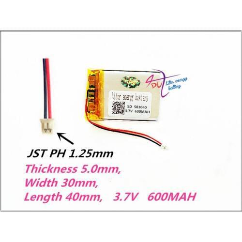 XHR-2P 1.25 503040 3.7V 600MAH Lithium Polymer li ion Rechargeable Battery For Mp3 MP4 MP5 GPS bluetooth electronics part