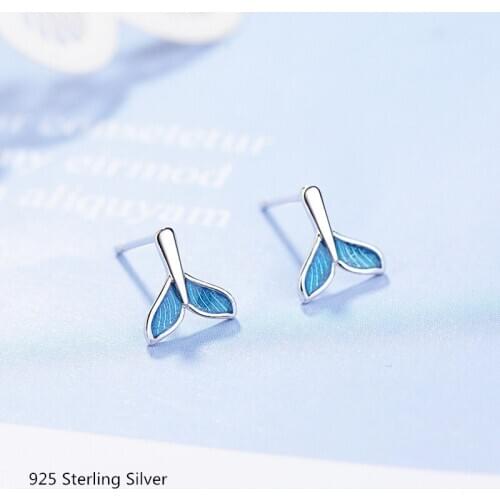 Buyee 100% 925 Sterling Silver Simple Small Stud Earring Women Small Cute Fish Tail Earring for Women Fashion Female Jewelry