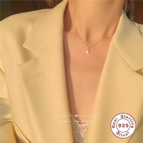 CCFJOYAS 925 Sterling Silver French Small Square Diamond Pendant Necklace Women 14k Gold Plated Clavicle Chain Fashion Jewelry