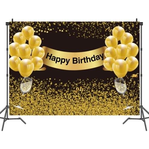 Golden Champagne Balloon Sparkling Backdrops Photo Background House Decors for Happy Birthday Party Portrait Photography Props
