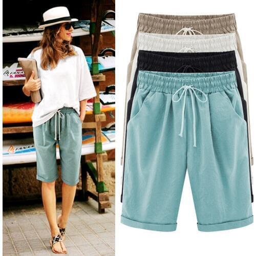 2020 Summer Home Casual Pants Womens Loose Casual Knee Length Pants Fashion High Waist Solid Trouser Straight Plus Size Elastic