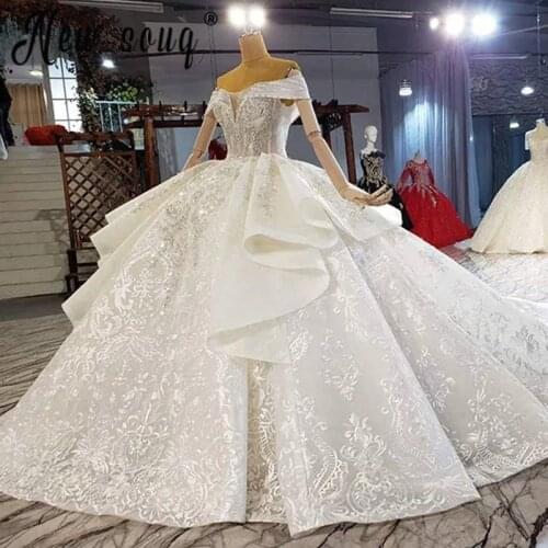 2021 Gorgeous Metal Sequins Applique Wedding Dress Backless Church Trailing Wedding Dress For Brides
