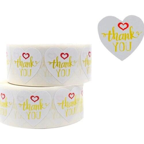 500pcs/roll Beautiful Thank You Red Heart Love Stickers Scrapbooking for Handmade Gift Wedding Party Decor Stationery Sticker