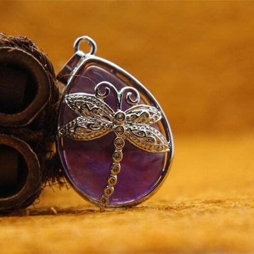 6pcs Natural Stone drop pendant dragonfly amethysts Meditation Quartz Treat Crystal Charm for Jewelry Making Free