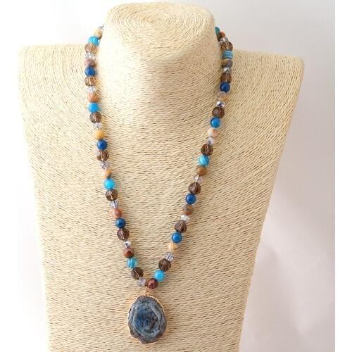 Fashion Bohemian Tribal Jewelry Beads Halsband Crystal bead and Stone Natural Shells Druzy Necklace