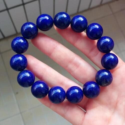14.3mm Genuine Natural Lapis Stone Fashion Bracelet Women Men Love Gift Stretch Round Beads Crystal Charm Bracelet Jewelry AAAAA