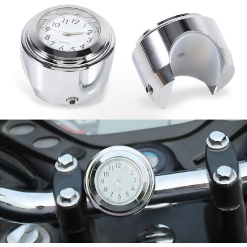 Motorcycle Handlebar Mount Watch Precise Time Keeping Dial Clock White 7/8" 1"