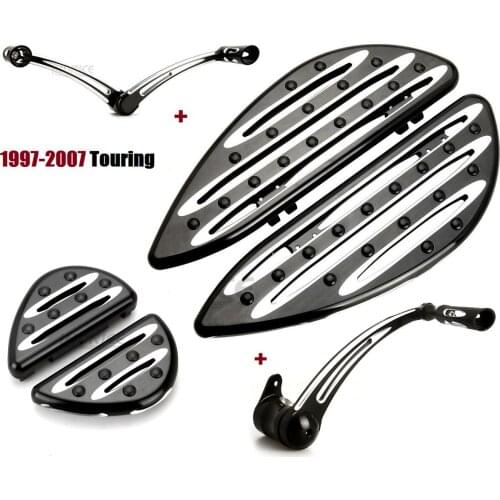 Black Deep edge cut floorboards Rear brake shifter levers for harley Touring 1997-2007 Road King FLHR cvo ultra