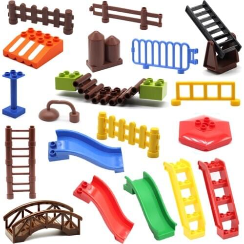 Big Building Blocks Duploed Parts Outdoor Series Accessory Fence Bridge Awning Slide Stairs Diy Bricks Toys For Children Gifts