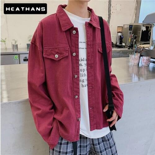 Denim Jackets Male Korean Handsome Loose Solid Color Jean Jackets Mens Harajuku Style Spring Autumn Youth Casual Denim Clothing