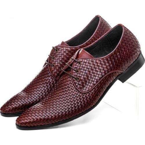 Quality woven design pointed toe mens business shoes genuine leather dress shoes mens formal wedding shoes