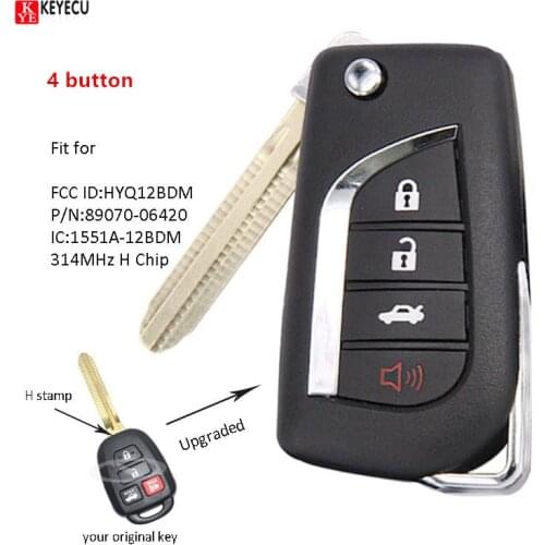 Keyecu Flip key Upgraded Remote Key Fob 3+1 Button 314MHz H Chip for Toyota RAV4 Corolla Camry 2014 2015 2016 FCC ID:HYQ12BDM