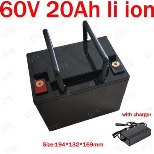 GTK waterproof 60v 20ah lithium ion batteries 20ah li-ion 18650 BMS for 1500w electric motor bike scooter flat car + 3A charger