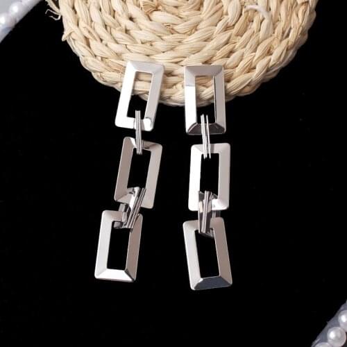 Statement Hollow Rectangle Multi-layer Chain Dangle Earrings Women Geometric Metal Long Drop Bricnos Fashion Jewelry Girl Gift