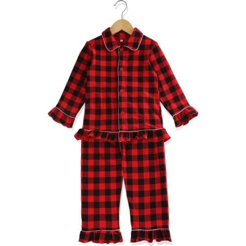 Top fashion 2020 winter cotton sleepwear button up christmas boys pajamas plaid girls pyjamas kids pijamas