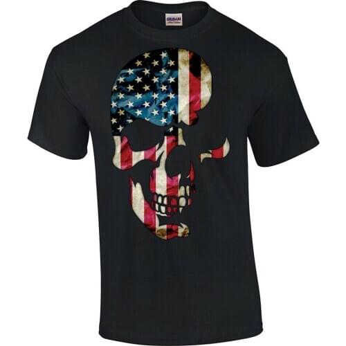 Mens Funny Skull T Shirt Americana Partiotic USA Scary Skull Tee