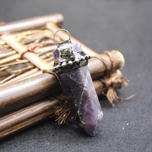New Style 1Pc Natural Hexagonal Stone Necklace Pendant Ant Gold-Plated SunFlower Cap Rose Amethystss Pendant Jewelry Making