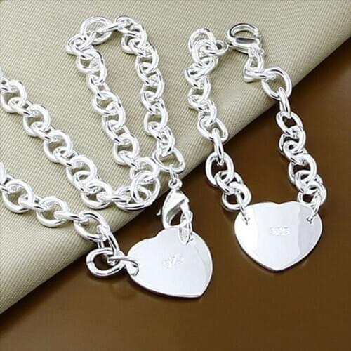 New Style 925 Sterling Silver Heart-Shaped 18 Inch Necklace 8 Inch Bracelet Fashion Set, Used For Engagement Party Wedding Femal