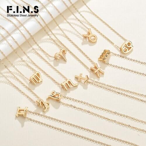 F.I.N.S Gold Color Constellation Stainless Steel Zodiac Necklace for Women 12 Zodiac Signs Pendants Necklace Women Jewelry
