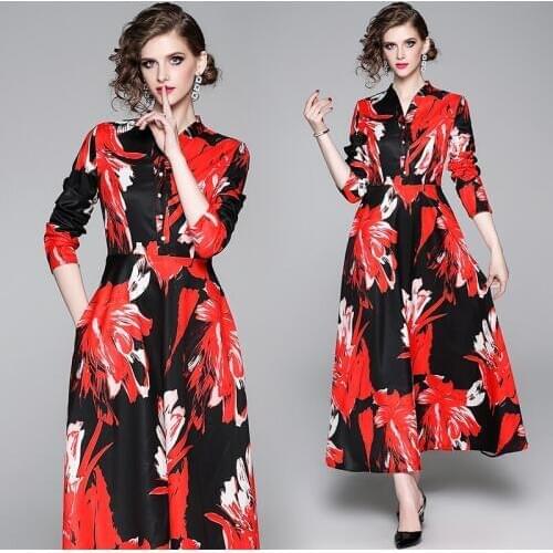 2019 Europe and the United States printing cultivate ones temperament big qiu dong the shirt dress
