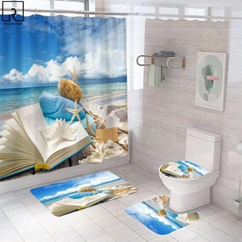 Beach Scenery Shell Conch 3d Print Shower Curtain Polyester Partition Bathtub Home Decor Window Curtain Bathroom Curtain Set