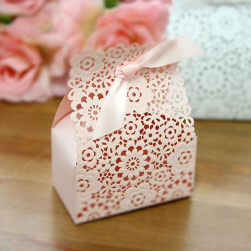 10/20/50Pcs Flower Shaped Cut Hollow Gift Bags Candy Boxes With Ribbon Baby Shower Wedding Favors Party Supplies