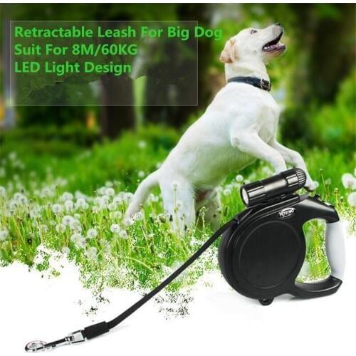 Durable Large Big Dog Leash Retractable Pet Leads LED Light Extending Automatic 8M 60KG Hauling Cable For German Shepherd Dog