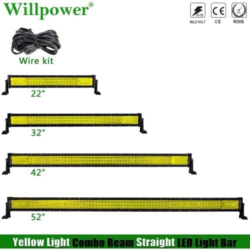 SUV Car Roof 22" 32" 42" 52" LED Work Light Bar Yellow Light For Jeep Dodge Chevy Pickup Offroad 4x4 Truck Driving Fog Lightbar