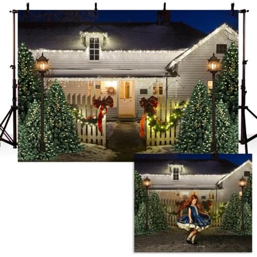 Christmas Photography Background Christmas Decoration Bow Backdrop Children Party Street Lamp House Prop Banner For Photo Studio