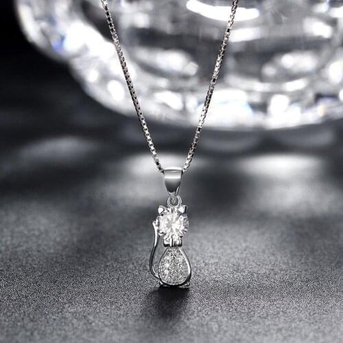 SILVERHOO Unique New Exquisite Necklace Lovely Fine Polishing Jewelry Accessories Shiny Cute Cats Pendant Necklace for Ladies