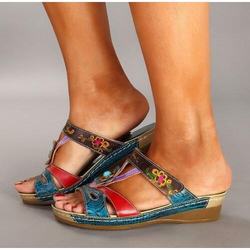 Rimocy Print Flower Slippers Women Summer Open Toe Thick Bottom Platform Slides Woman Fashion Med Heel Bohemia Sandals Flip Flop
