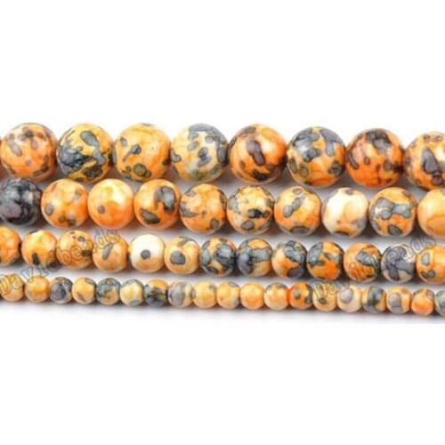 Fctory Price Natural Orange Black Colorful Stone Round Loose Beads 16" Strand 4 6 8 10 12 MM Pick Size For Jewelry diy