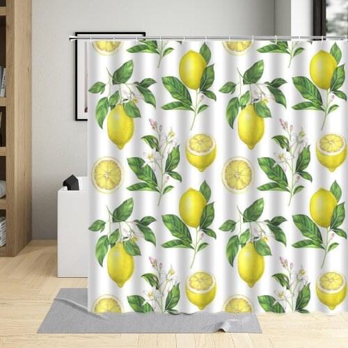 Tropical Fruit Shower Curtain Pineapple Cartoon Refreshing Series Bathroom Bath Curtains Lemon Decor With Hooks Sets Waterproof